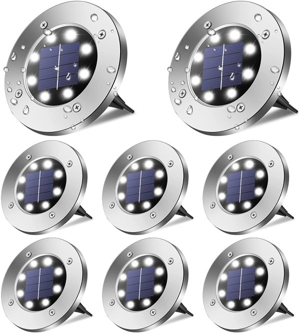 MOAOO 8 LED Solar Lights Outdoor Waterproof Solar Disk Lights