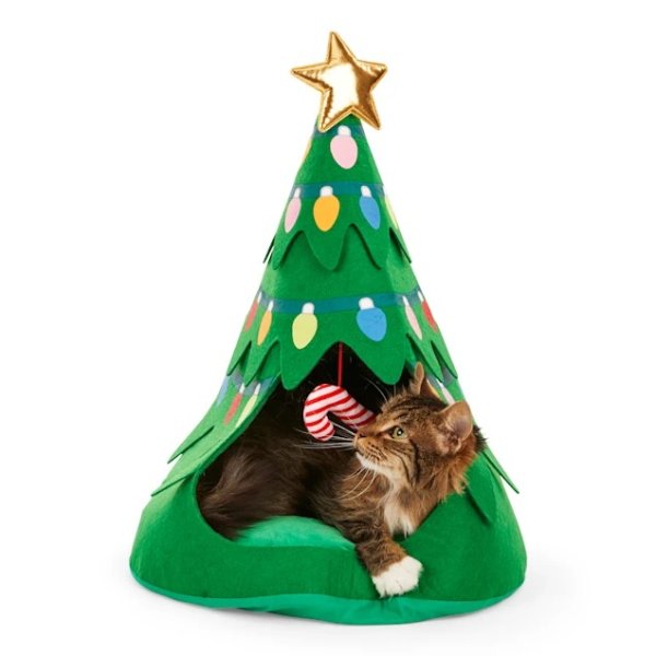 Merry Makings All Spruced Up Christmas Tree Cat Bed, 18" L X 18" W X 16" H | Petco