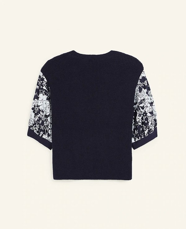 Floral Mixed Media Puff Sleeve Sweater | Ann Taylor