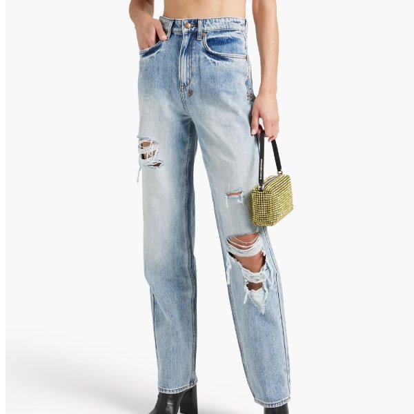 Playback distressed high-rise straight-leg jeans