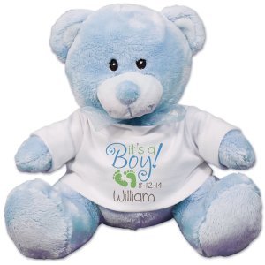 Personalized New Baby Blue Teddy Bear - 8", Blue or Pink