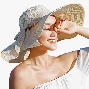 Women's Folable Floppy Hat,Wide Brim Sun Protection Straw Hat