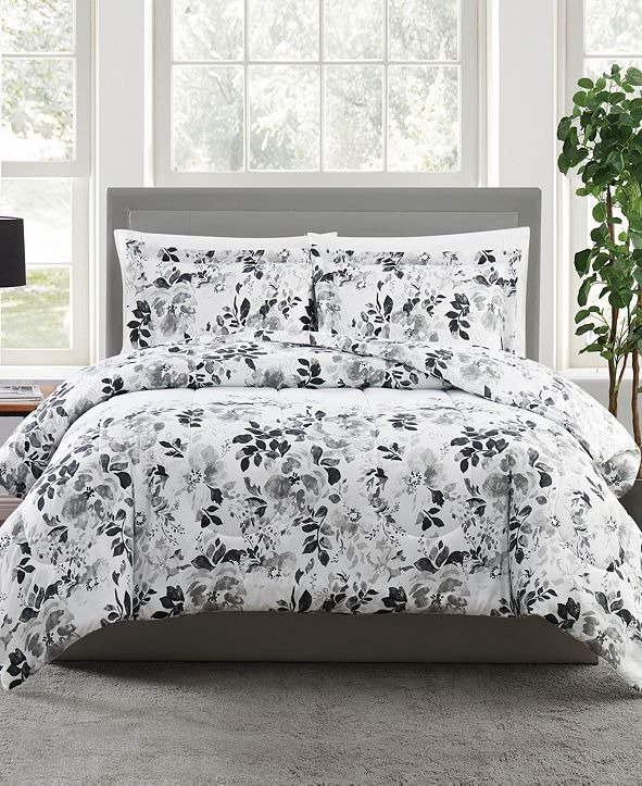 Black and White Floral-Print Comforter Sets, a Macy's Exclusive Style Black and White 2-Pc. Floral-Print Twin Comforter Set, a Macy's Exclusive Style