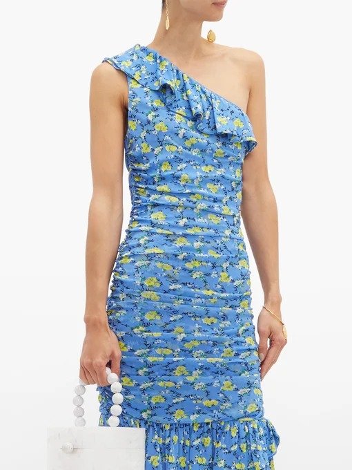 Aerin ruched floral-print mesh dress | Diane Von Furstenberg | MATCHESFASHION US