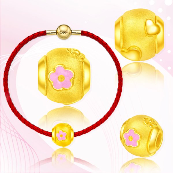 Tai Fook 999 Pure 24K Gold Sakura Cherry Blossom Charm