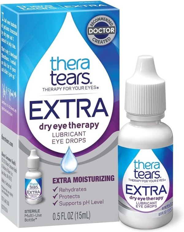 TheraTears Extra Dry Eye Therapy Lubricating Eye Drops for Dry Eyes, 0.5 fl oz Bottle