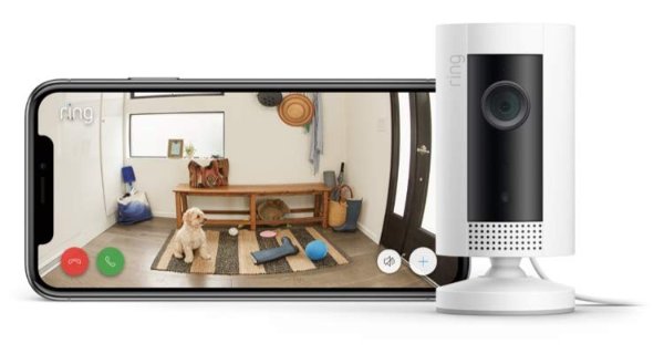 Ring Indoor Cam, Compact Plug-In HD security camera with custom privacy controls, Simple setup, Works with Alexa - White