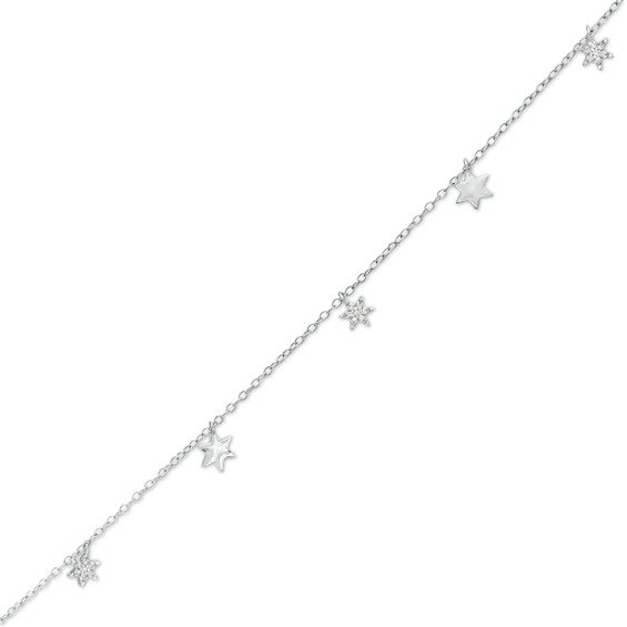 1/20 CT. T.W. Diamond Alternating Star Charm Bracelet in 10K White Gold - 7.5&quot;|Zales