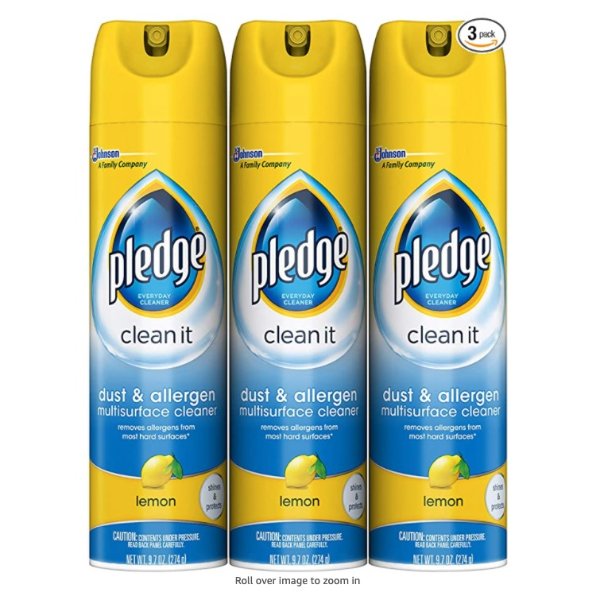 Pledge 多功能清洁喷雾剂3瓶，除尘除过敏源，柠檬香