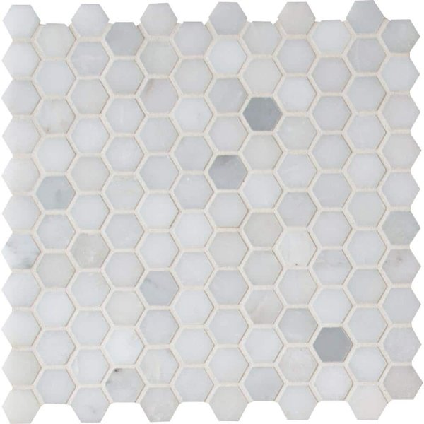 希腊白色迷你六角形 12 英寸 x 12 英寸 x 10 毫米抛光大理石马赛克瓷砖（9.5 平方英尺/箱）
