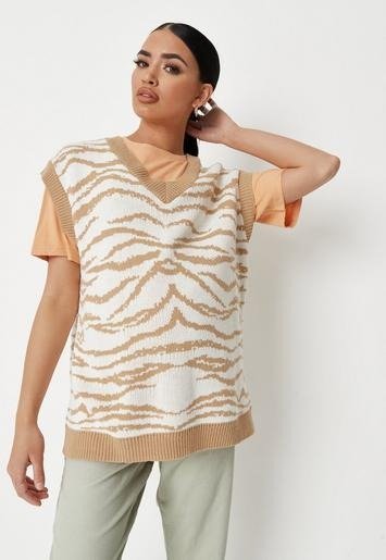 Missguided - Sand Zebra V Neck Knit Maternity Knit Tank Top