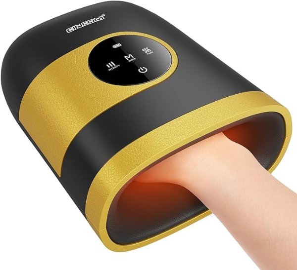 Upgraded Hand Massager, Cordless Hand Massager with Heat and Compression for Arthritis and Carpal Tunnel with Touch Screen, Birthday Gifts for Women Men - FSA HSA Eligible (Black Gold)
