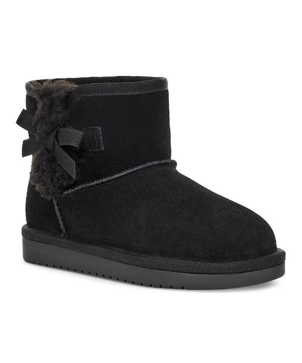 Black Bow-Accent Victoria Mini Suede Ankle Boot - Girls