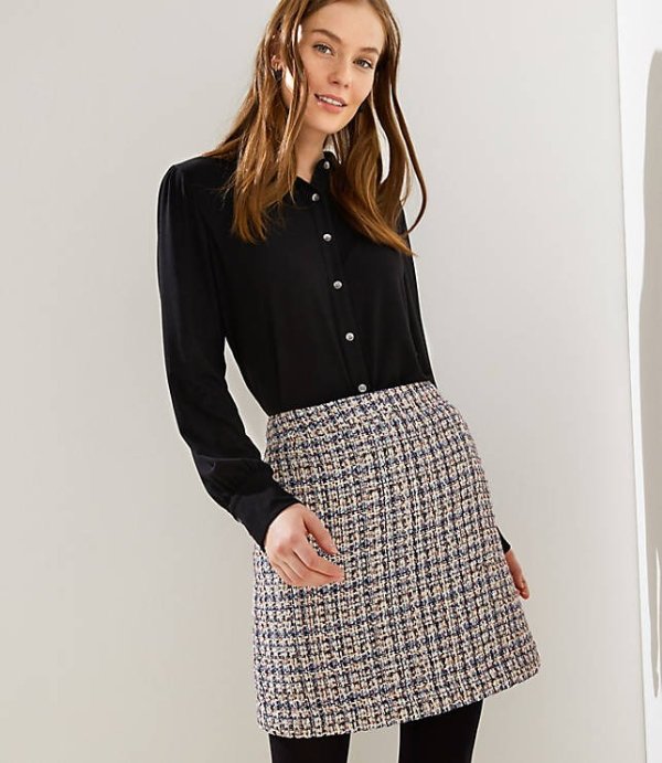Checked Tweed Shift Skirt | LOFT