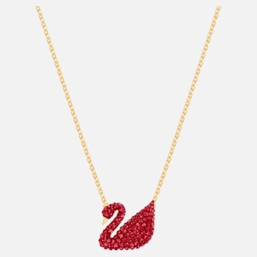 Iconic Swan Pendant, Red, Gold-tone plated by SWAROVSKI
