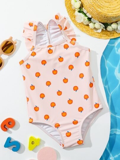 Baby Girl Apple Pattern Bow Back One Piece Swimsuit
