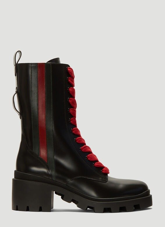 Web-Trim Leather Boots in Black
