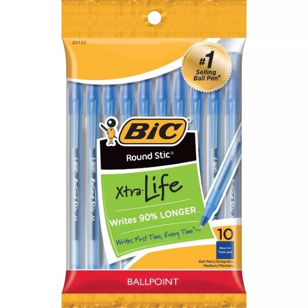 Xtra Life Ballpoint Pens, Medium Tip, 10ct - Blue