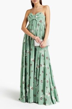 Strapless bow-detailed floral-print silk crepe de chine gown