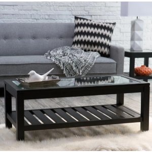 Sutton Glass Top Coffee Table with Slat Bottom