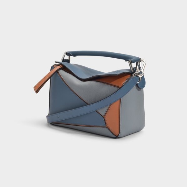 Puzzle Small Bag in Steel Blue and Tan Calfskin