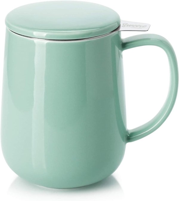 204.109 Porcelain Tea Mug with Infuser and Lid, 20 OZ, Mint Green