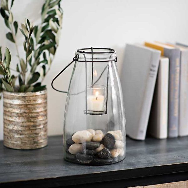 Clear Glass Lantern With Metal Insert