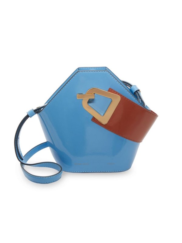 - Mini Johnny Geometric Patent Leather Bucket Bag