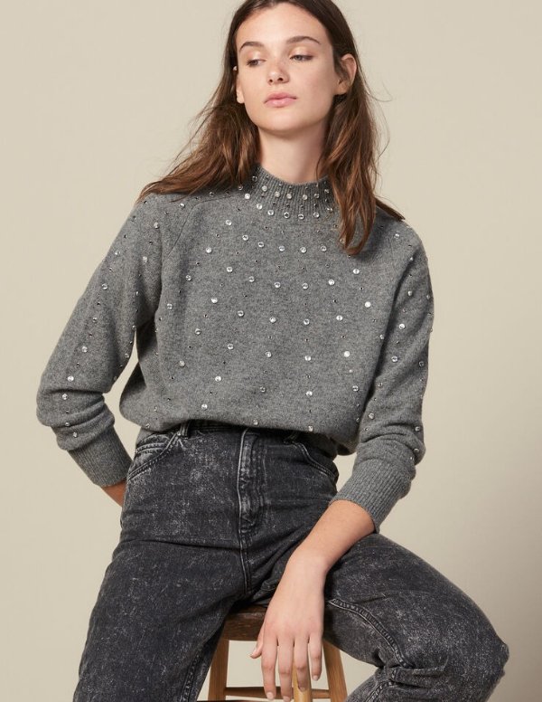 Knitted Sweater Trimmed With Studs