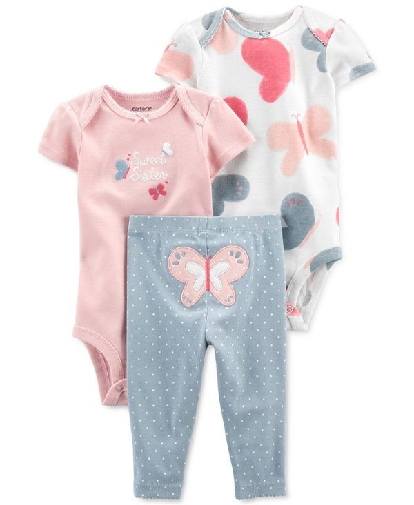 Baby Girls 3-Pc. Butterfly Little Character Set