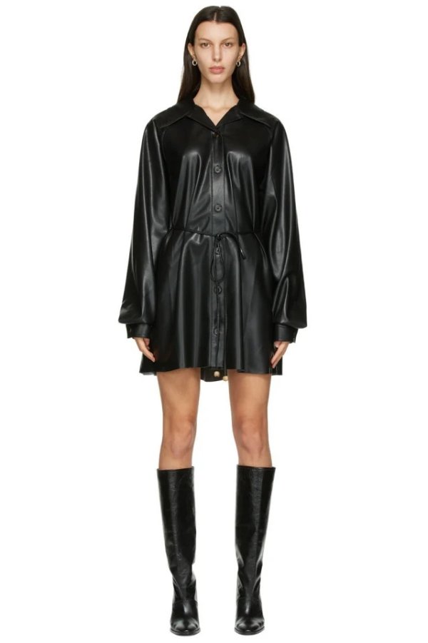 Black Vegan Leather Joy Short Dress