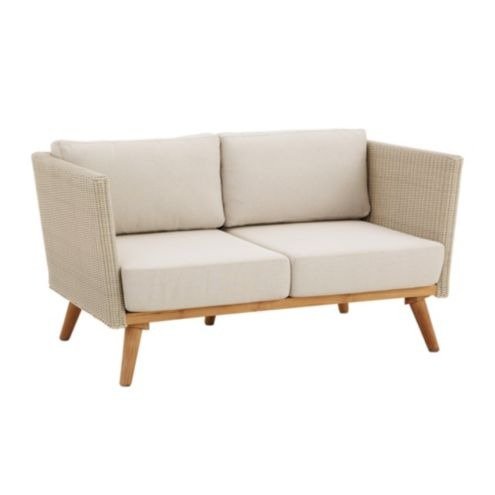 Kai Teak & Wicker Outdoor Furniture Collection Love Seat in Dove Gray with Cushions Set