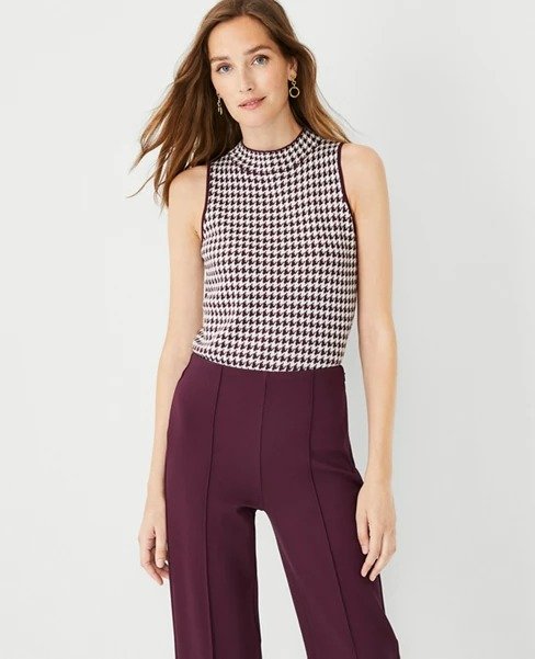 Houndstooth Mock Neck Sweater Shell | Ann Taylor