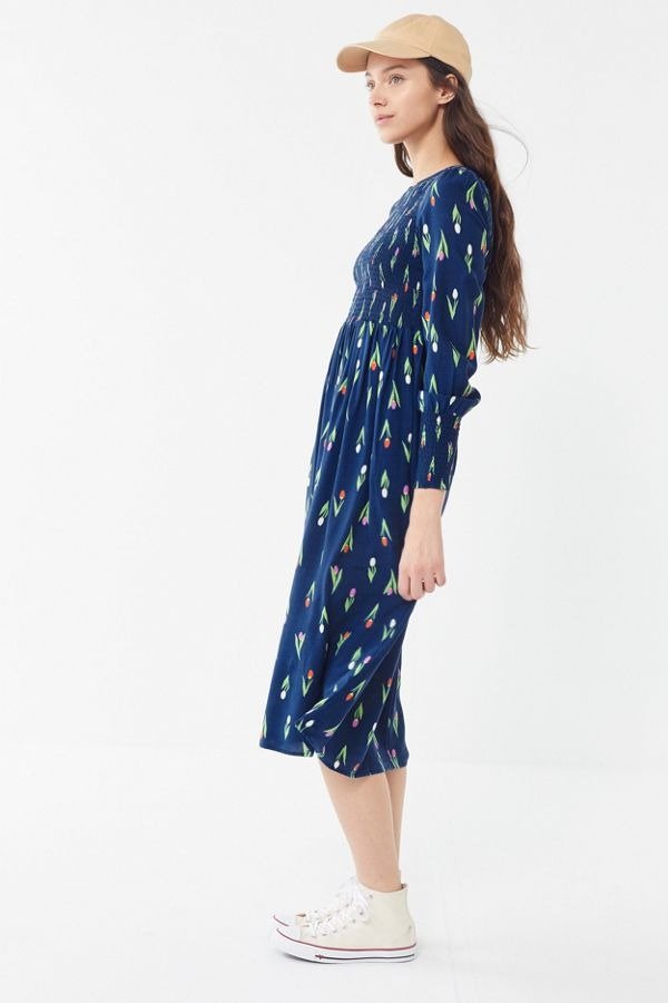 UO Kate Floral Smocked Midi Dress