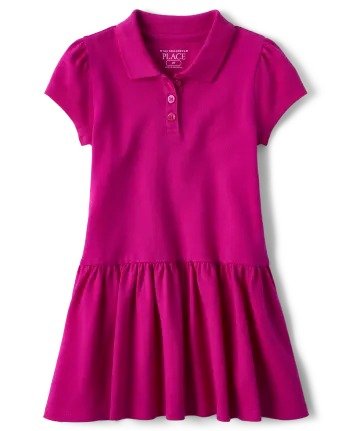 Toddler Girls Uniform Short Sleeve Ruffle Pique Polo Dress | The Children's Place - AURORA PINK