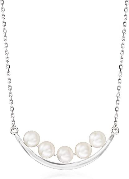 5.5-6mm Cultured Pearl Curved Bar Necklace in Sterling Silver