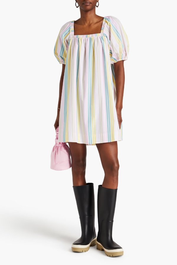 Striped cotton-poplin mini dress