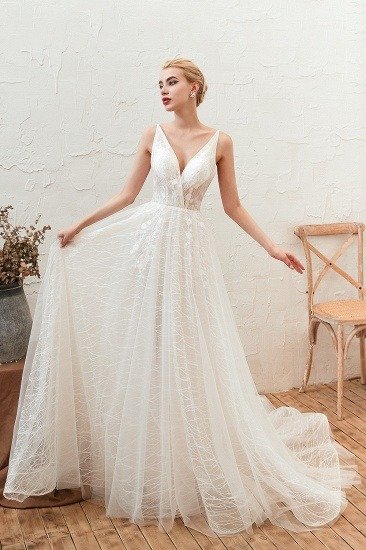 BMbridal Affordable Tulle V-Neck Long Wedding Dress Online with Appliques