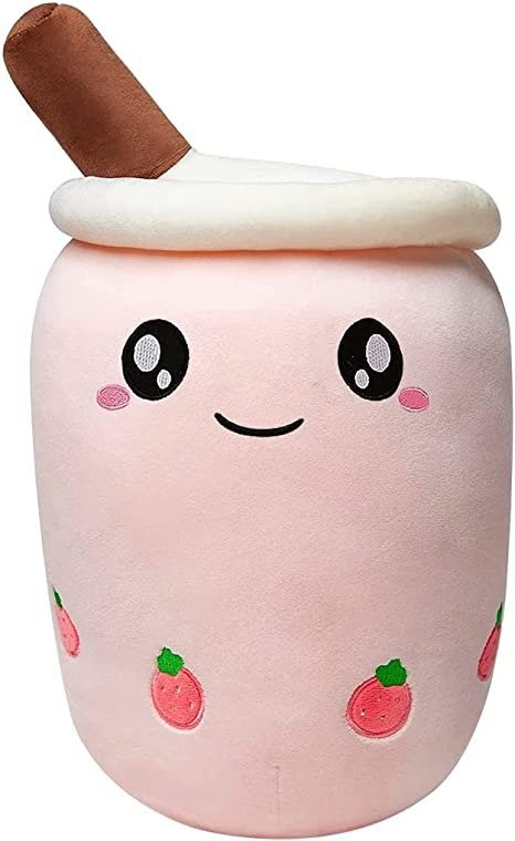 Strawberry Boba Plushies Pink - 13.7in Kawaii Plushies Bubble Tea Cute Cartoon Gift Squishy Pillow Milk Tea Stuffed Animal for Kids/Girls/Boys