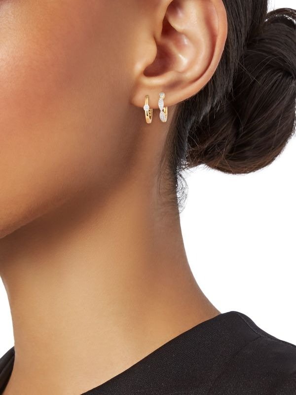 2-Piece 18K Yellow Gold, Rhodium Plated & Cubic Zirconia Breeze Huggie Earrings