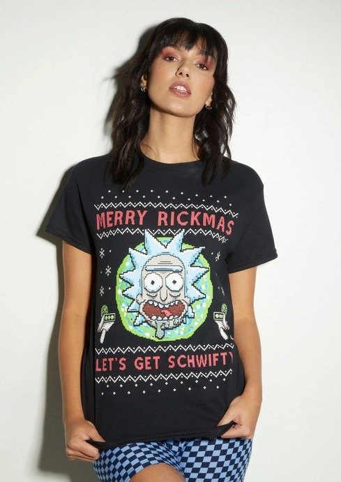 Black Rick And Morty Rickmas Sweater Print Graphic Tee