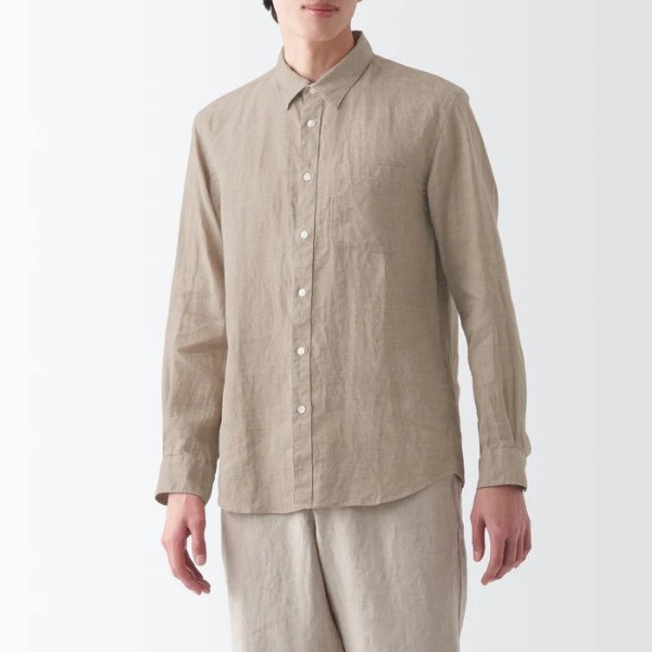 Men's Washed Hemp Long Sleeve ShirtNatural / XS