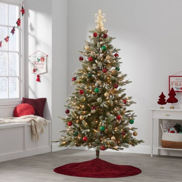 6.5&#39; Pre-Lit Indexed Flocked Glittered Balsam Fir Artificial Christmas Tree Clear Lights - Wondershop&#8482;