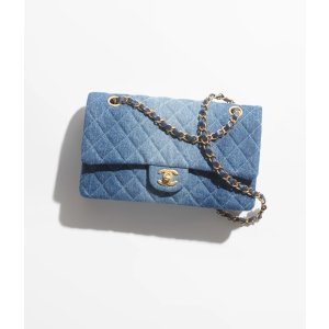 ChanelClassic 11.12 Handbag Washed Denim & Gold-Tone Metal Blue