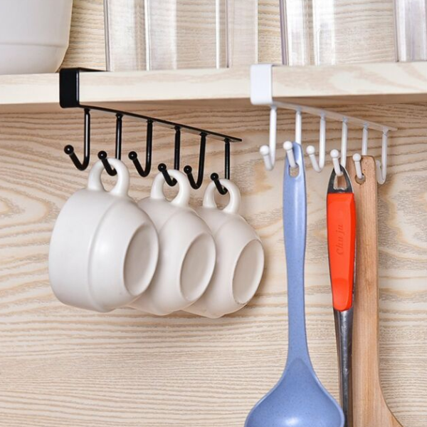 Hooks Cup Holder Hang Kitchen Cabinet Under Shelf Storage Rack Organizer Hook