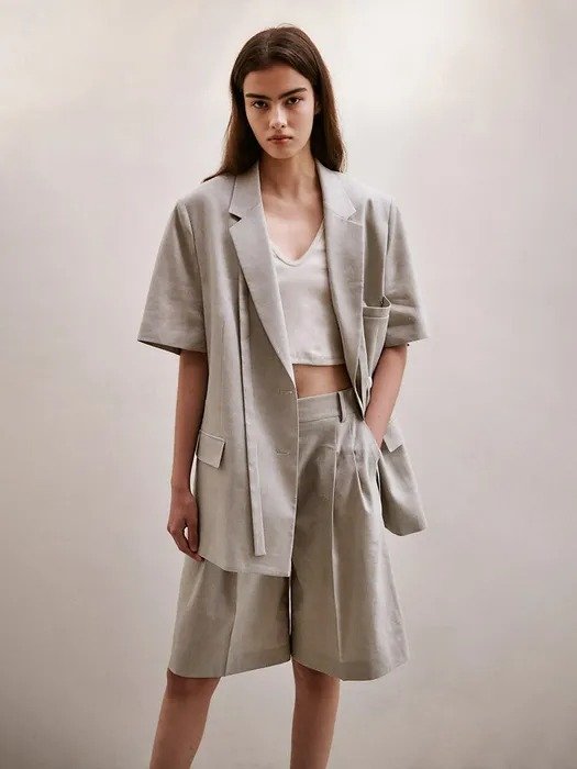 [Summer Wool] Linen Herringbone Two-tuck Pants_Light Khaki