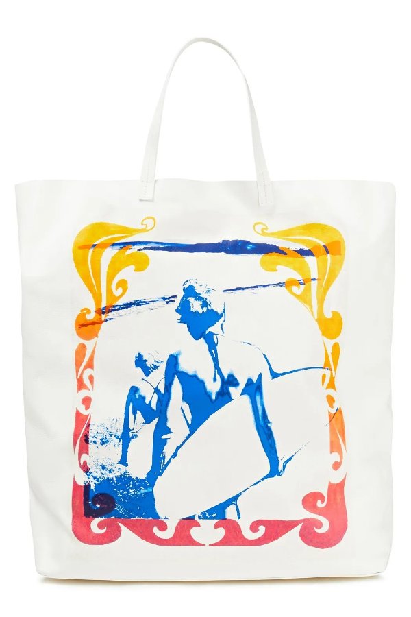 Printed leather tote