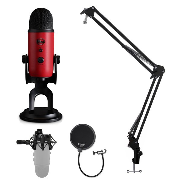 Microphone Yeti USB Microphone with Knox Shock Mount, Stand and Pop Filter