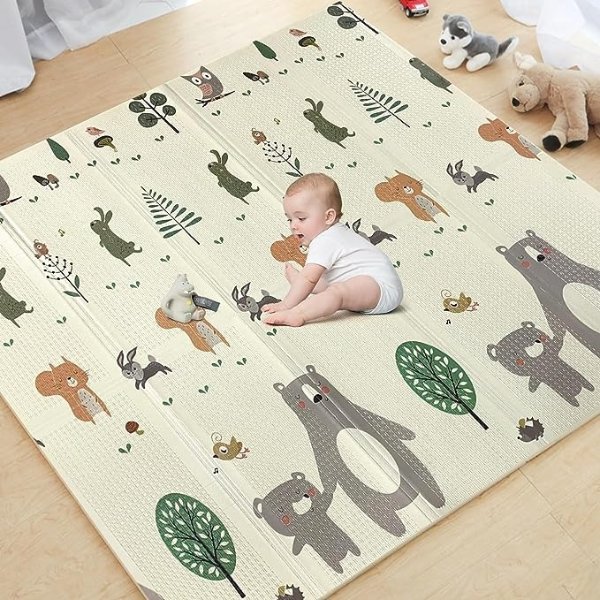 Portable Extra Large Foldable Play Mat, Waterproof Easy to Clean Baby Crawling Mat, Non-Toxic BPA Free Folding Play Mats with Carry Bag, Convenient to Carry(79"×71")