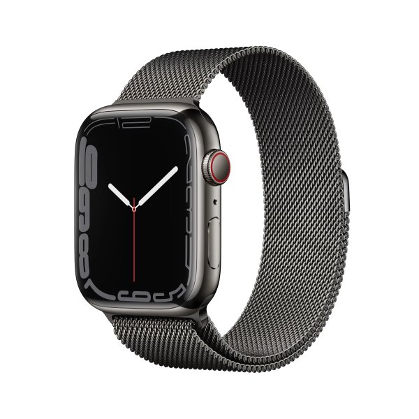 Watch Series 7 GPS + Cellular, 45mm Graphite Stainless Steel Case with Graphite Milanese Loop